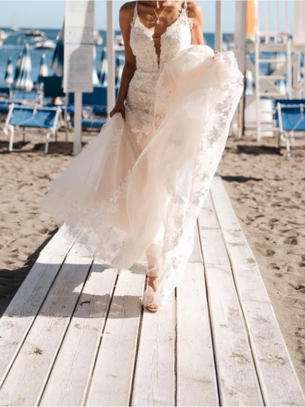 Allure Bridals Blush Lace V-Neck Wedding Gown